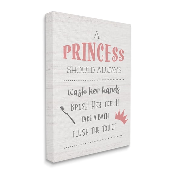 Stupell Industries Princess Bathroom Rules Good Hygiene Phrases Pink Crown, 16 x 20, Design by Natalie Carpentieri