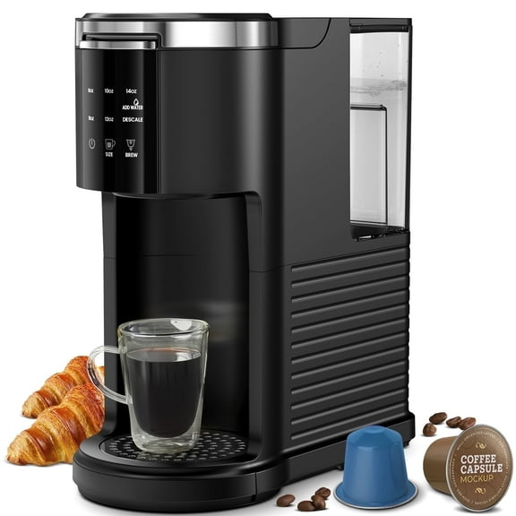 Moifoi Coffee Maker 2-in-1 Single Serve Coffee Machine, for K-Cup Coffee Capsule Pod, Ground Coffee Powder Brewer, Black