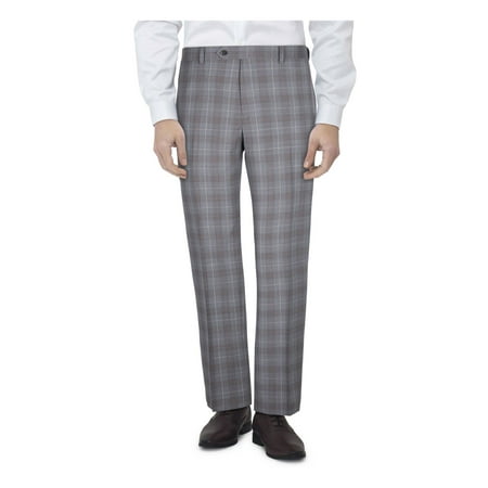 TALLIA Mens Gray Flat Front, Tapered, Plaid Slim Fit Pants 32W X 30L