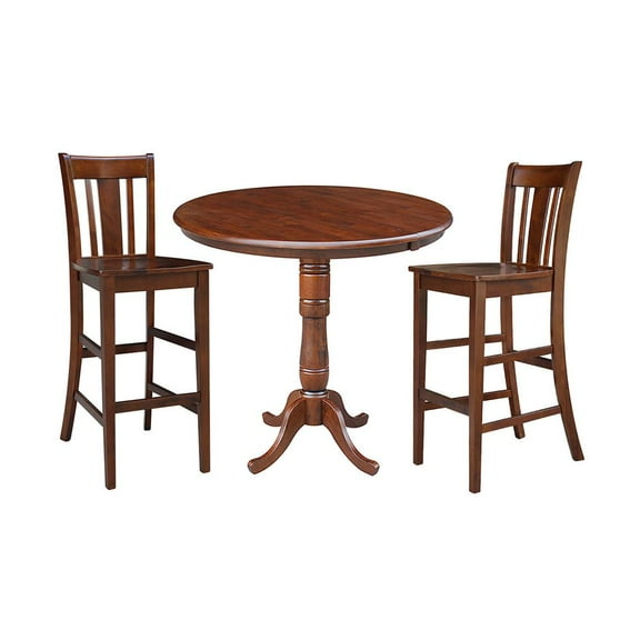 36" Round Extension Dining table with 2 San Remo Barheight Stools - Set of 3 Pieces