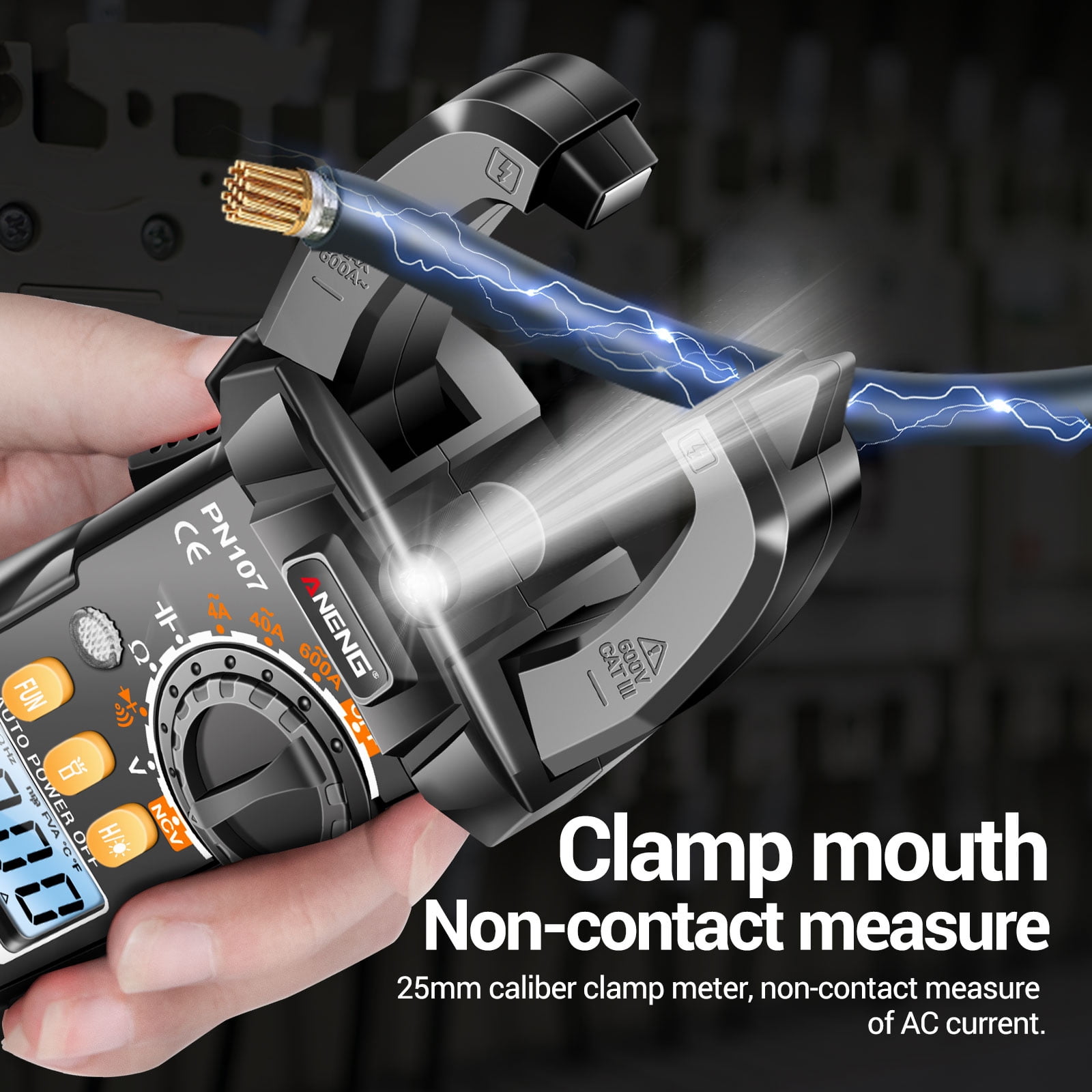 ANENG PN107 Digital Clamp Meter CAT II 600V AC Voltage Multimeter Tester 4000 Counts Amp Voltage Tester Measures AC/DC Current AC Voltage Resistance Capacitor Diodes