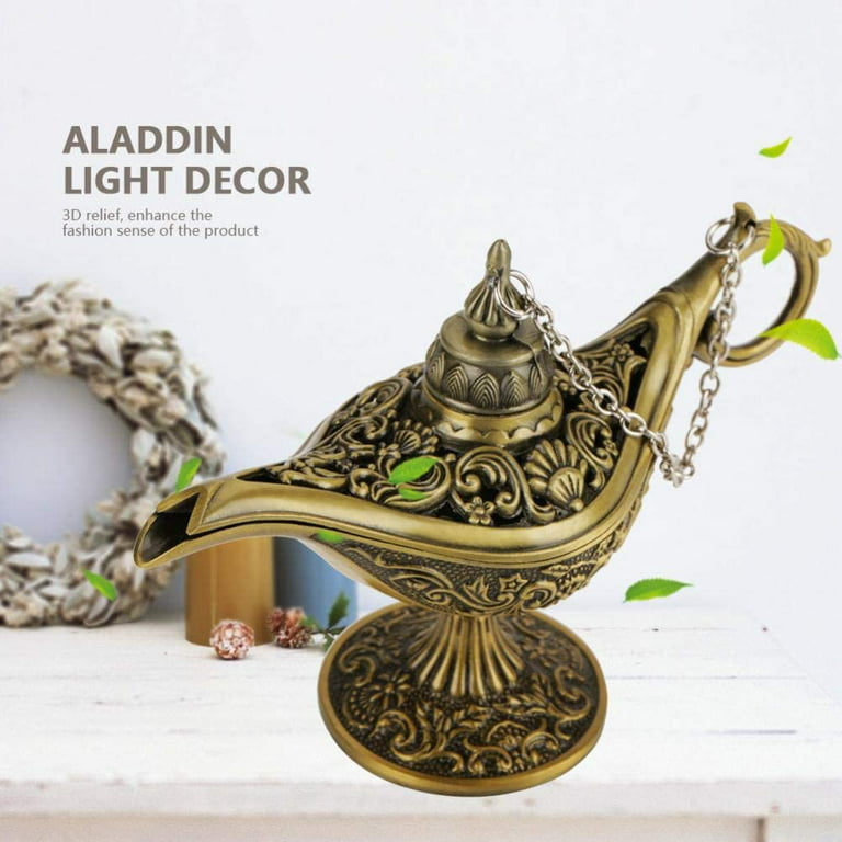Metal Carved Aladdin Lamp Magic Vintage Home Tea Oil Pot Arabic Art Craft  Gift Rare Retro Legend Color Aladdin Genie Light Wish Lamp Pot Collectible  