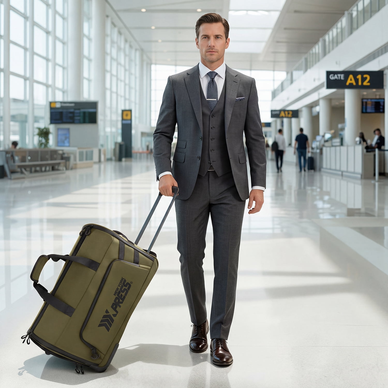 New York Xpress Convertible Rolling Garment Bag for Travel, with Wheels & Shoe Pouch, for Weekend & Business, Green, RG161