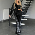 thumbnail image 6 of Szluipve 2 Piece Sets for Women Velvet Leopard Print Patchwork Tracksuit Zip Up Long Sleeve Jacket And Wide Leg Pants 2 Piece Outfit Casual Loungewear Set With Pockets Black XL, 6 of 6