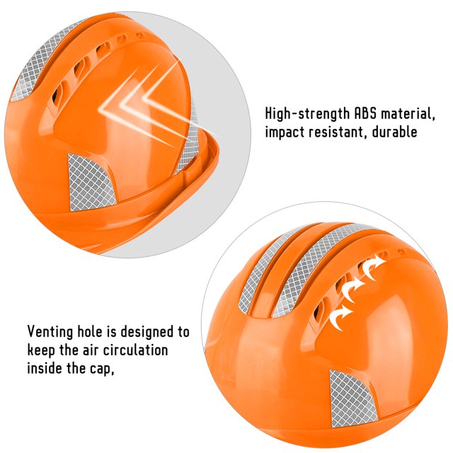 Casque de Protection de Chantier, Chapeau Dur en ABS Ventilé à Rayures Réfléchissantes Orange