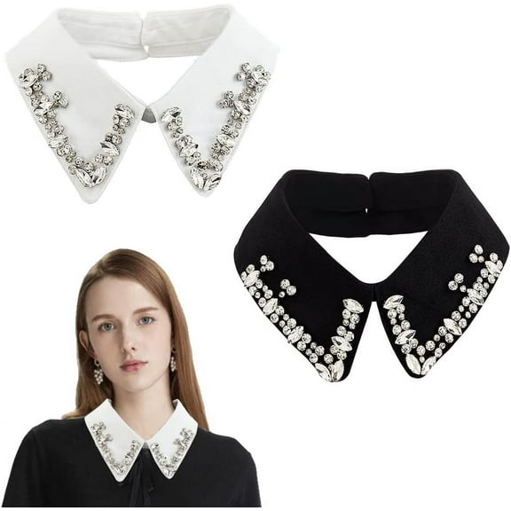 2 Pieces Rhinestones Collar Dickey Collar Fake Collar for Women Detachable Collar Choker White Black