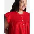 thumbnail image 4 of Terra & Sky Women’s Smocked Yoke Blouse with Flutter Sleeves, Sizes 0X-5X, 4 of 5