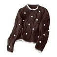 thumbnail image 4 of GBSYEWXS Women Sweater Crew Neck Long Sleeve Pullover Comfortable Polka Dot Print Sweater Autumn Coffee, 4 of 5