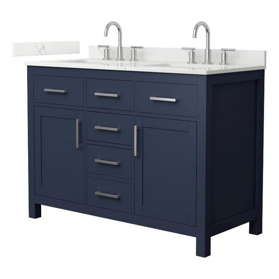 Beckett 48" Dark Blue Double Vanity & Giotto Quartz Top (3-Hole) & Nickel Trim
