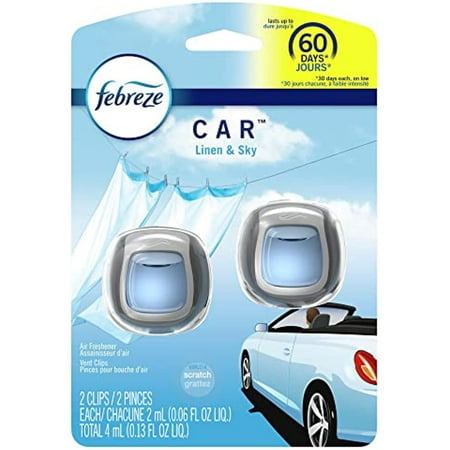 Febreze Car Air Fresheners, Linen & Sky, Odor Eliminator For Strong Odors Car Vent Clips (2 Count)