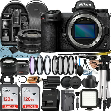 Nikon Z6 II Mirrorless Camera with NIKKOR Z DX 16-50mm VR Lens + 2 Pack 128GB SanDisk Card + Case + Tripod + ZeeTech Accessory Bundle