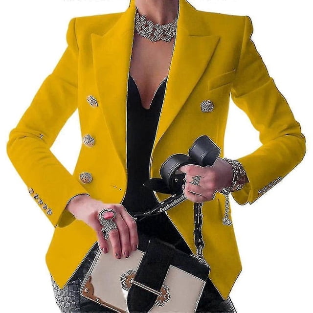Blazer de Costume à Double Boutonnage pour Femmes, Manches Longues, Manteau à Col, Mode Décontractée, Ajusté, Formel