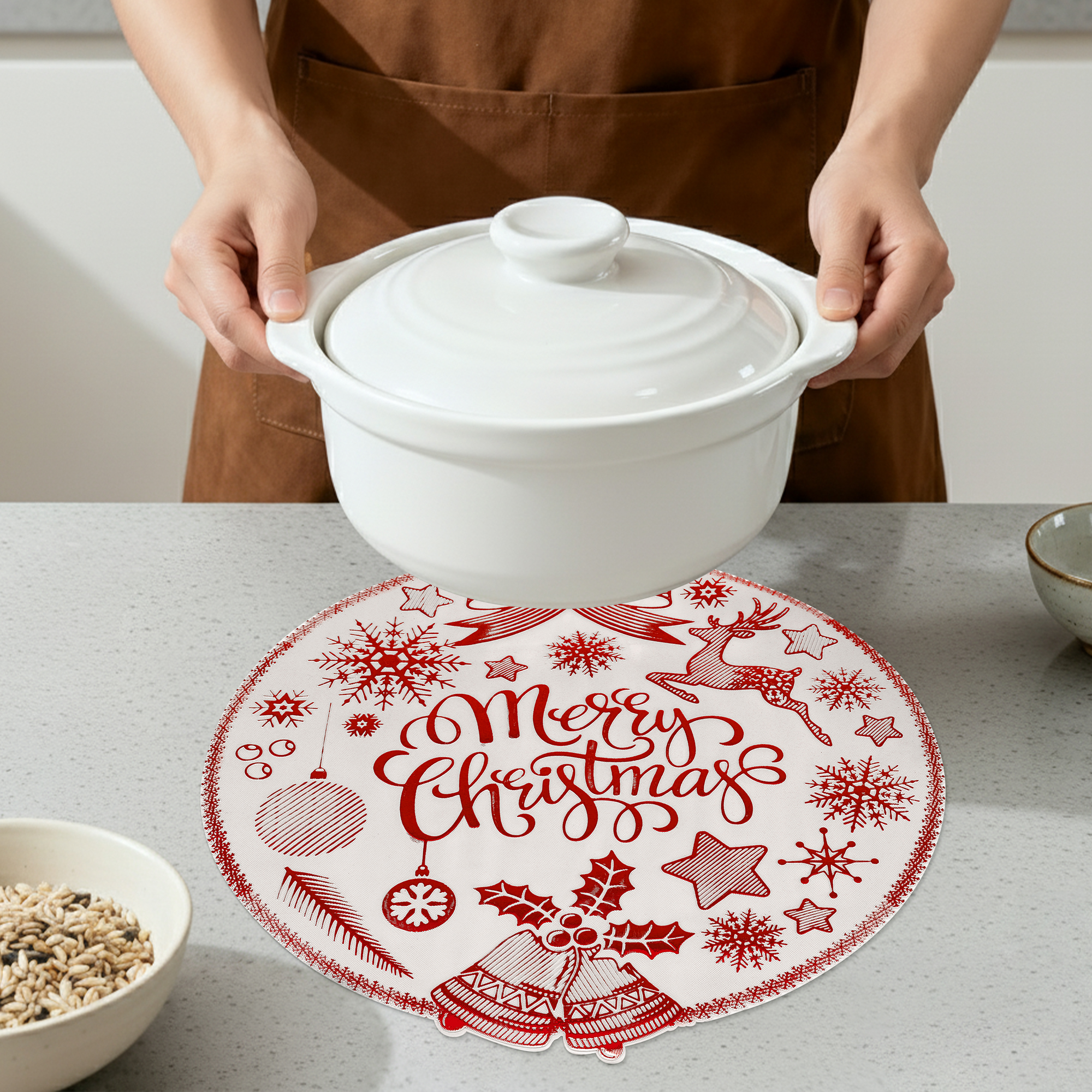 Unique Bargains Set of 6 Washable Kitchen Table Placemats for Holiday Dining Red