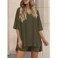 thumbnail image 4 of PRETTYGARDEN 2 Piece Sets for Women Summer Lounge Short Set Spring Matching Biker Shorts V Neck Oversized Shirt Clothing, 4 of 10