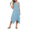 thumbnail image 2 of Smsaxvxz Tank Dresses for Women Fashion V Neck Sleeveless Irregular Hem Casual Solid Loose Beach Vacation Sundress Light Blue XL, 2 of 8