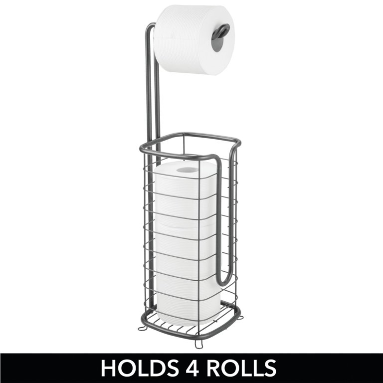 mDesign Steel Standing Modern Toilet Paper Holder Dispenser - Graphite Gray