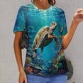 thumbnail image 6 of Nautical Green Sea Turtles Womens Tops Women's Fashion Casual Short Sleeve Flower Print Round Neck Pullover Top Blouse, 6 of 6