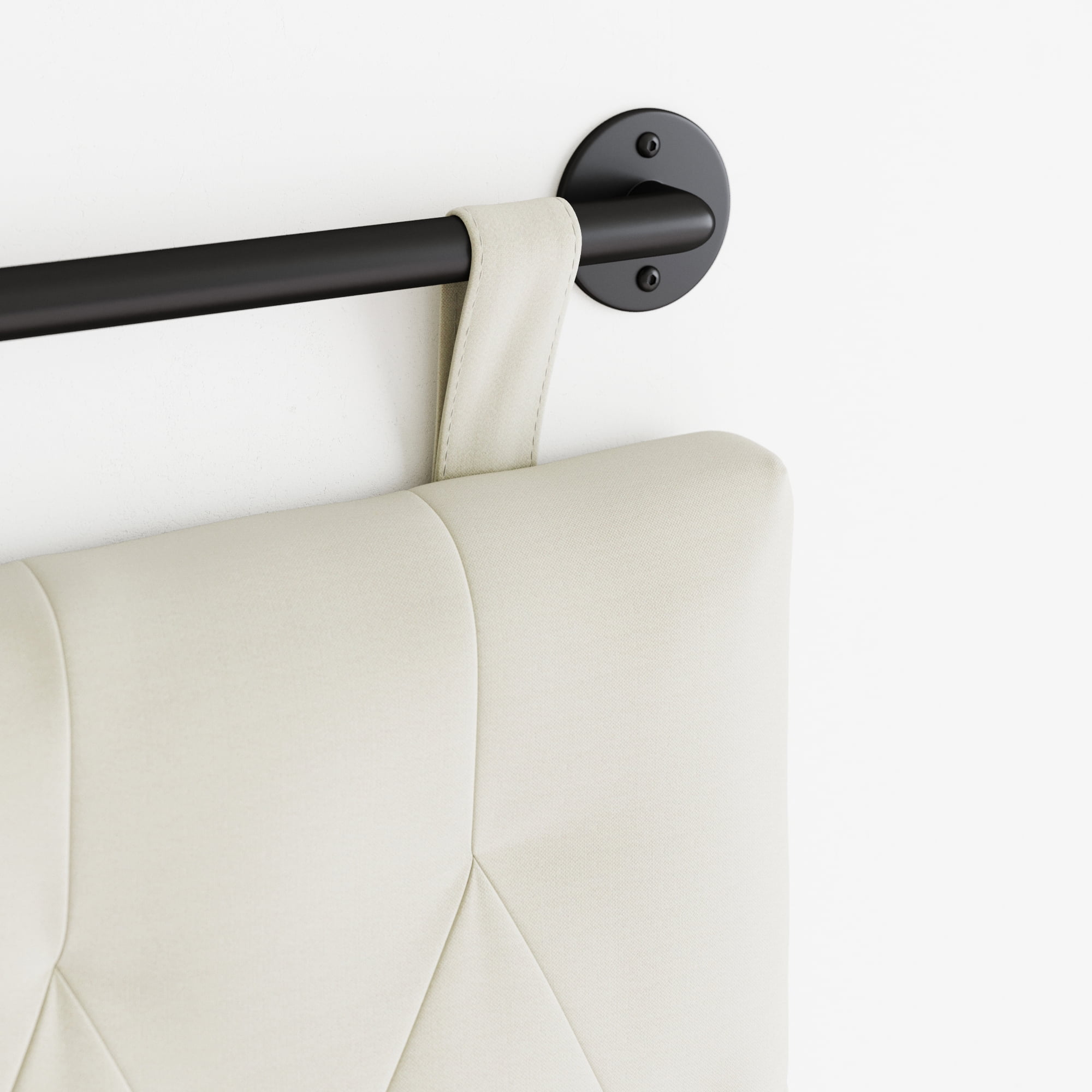 Nathan James Remi Queen Wall Mount White Button Tufted Headboard with Adjustable Straps and Black Metal Rail
