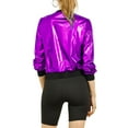 thumbnail image 3 of INSPIRE CHIC Women's Casual Stand Collar Metallic Zip Crop Length Bomber Jacket 2XL Dark Purple, 3 of 8