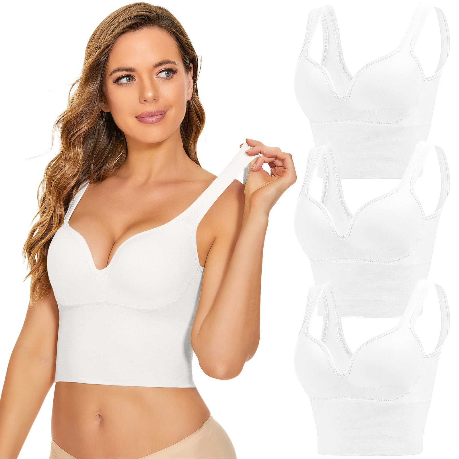 3 Pieces Womens Sports Bra No Wire Comfort Sleep Bra Plus Size Workout Activity Bras With Non Removable Pads Shaping Bra