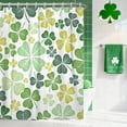 thumbnail image 4 of St Patrick Day Shower Curtain,Green and Yellow Clover Shamrock Waterproof Fabric Bathroom Curtain with Hooks,72x72 in, 4 of 5