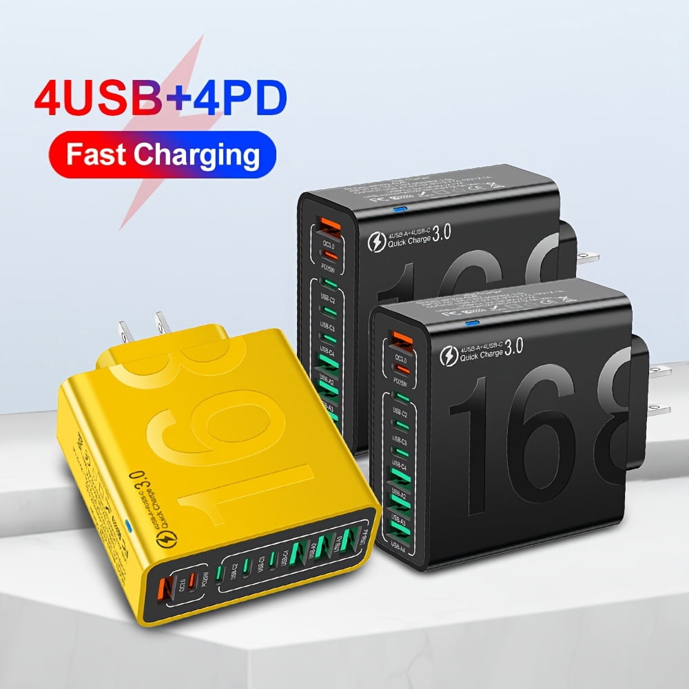 8 Ports PD + USB QC3.0 Type C Mobile Phone Fast Charging Adapter, 4PD + 4USB Fast Charging Charger Adapter, US Plug Portable Convenient Travel Charger Wall Charger