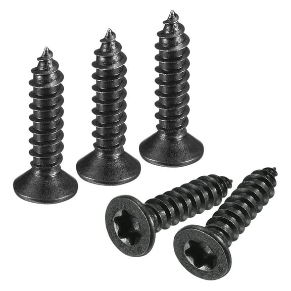 #6 x 5/8-inch Flat Head Torx/Star Wood Screws, 50 Pcs 304 Stainless Steel, Full Threaded, Black Coated, Fit T10 Bit