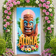 thumbnail image 7 of Wooden Tiki Statue Hawaiian Banner Ukulele Tropical Leaves Colorful Flowers Aloha for Summer Party Beach Decor Tropical Events, 7 of 7