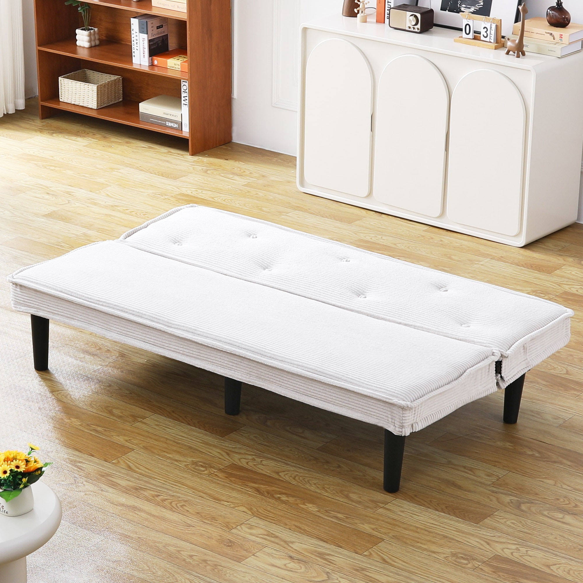 Jopath 66" Corduroy Loveseat Futon Sofa Bed,Sleeper Sofa Loveseat Convertible Couch for Small Spaces,Apartment, Bedroom,Beige