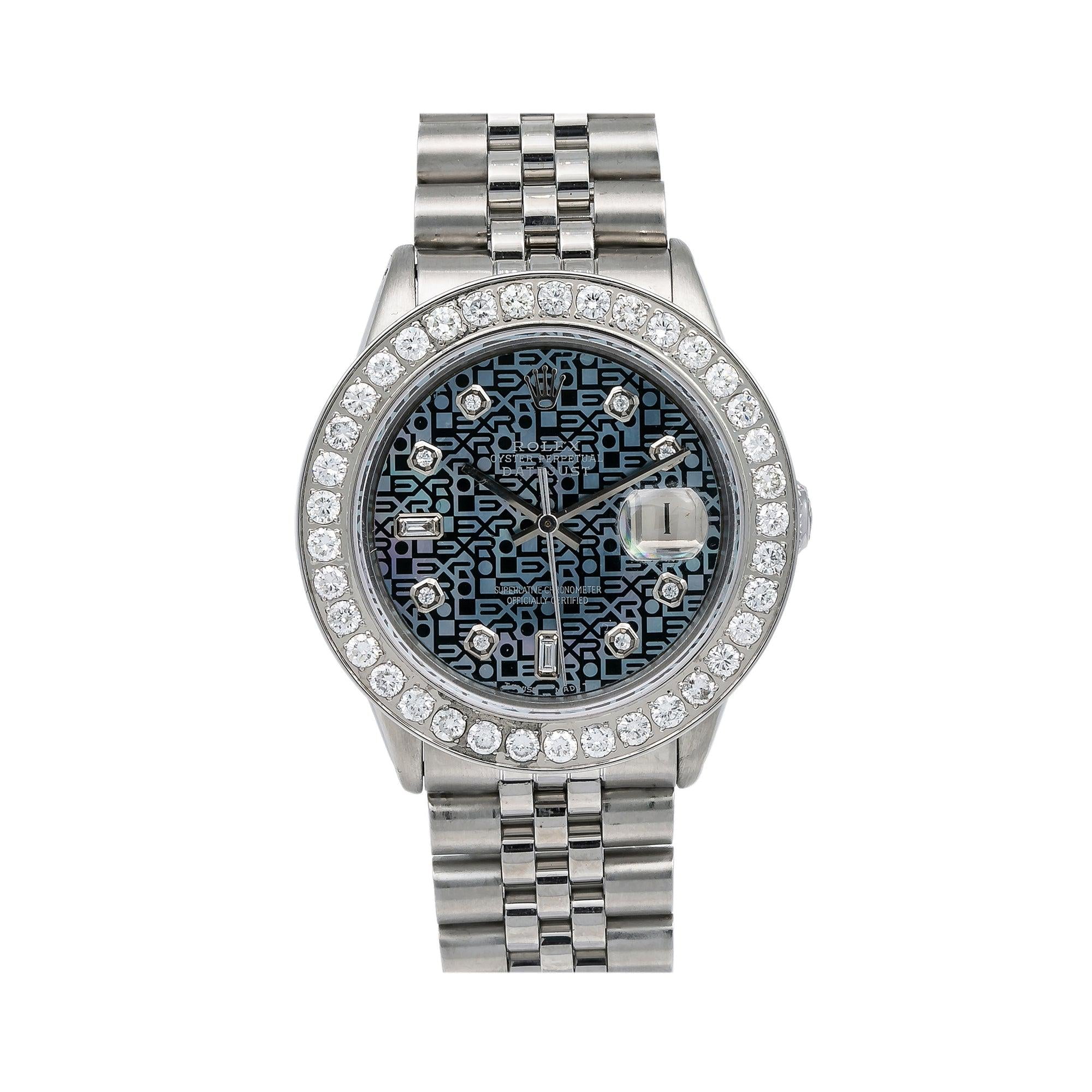 Pre-Owned Rolex Datejust Diamond Watch, 16030 36mm, Blue Diamond Dial With Stainless Steel Bracelet