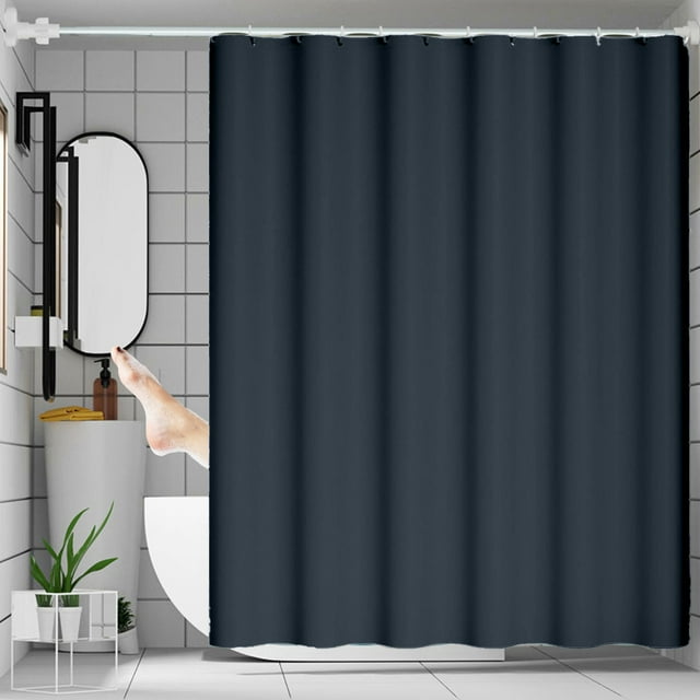 Cortina de ducha impermeable y resistente al moho para mampara de baño | Poliéster esmerilado texturizado no transparente | 70.8x70.8 pulgadas Instalación Fácil Sin Perforaciones | Negro, azul beige