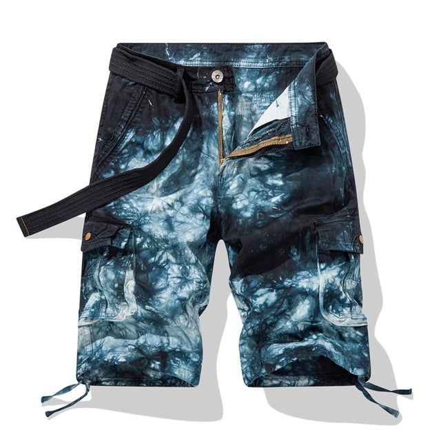 SDNall Mens Shorts Men Casual Solid Zipper Button Multi-Pocket Cropped Cargo Shorts Mens Shorts