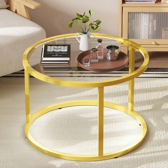Glass Coffee Table, Small Square Coffee Table for Living Room,Simple Modern Center Tables for Small Spaces, Gold Living Room Tea Tables Easy Assembly,26 * 26in（Gold & Clear Glass）