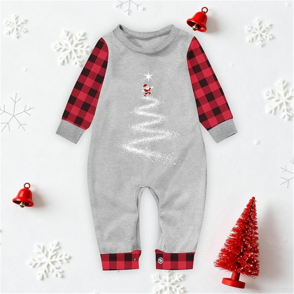 Pijamas familiares europeos con estampado navideño de moda, traje para padres e hijos, monos de poliéster para bebés.