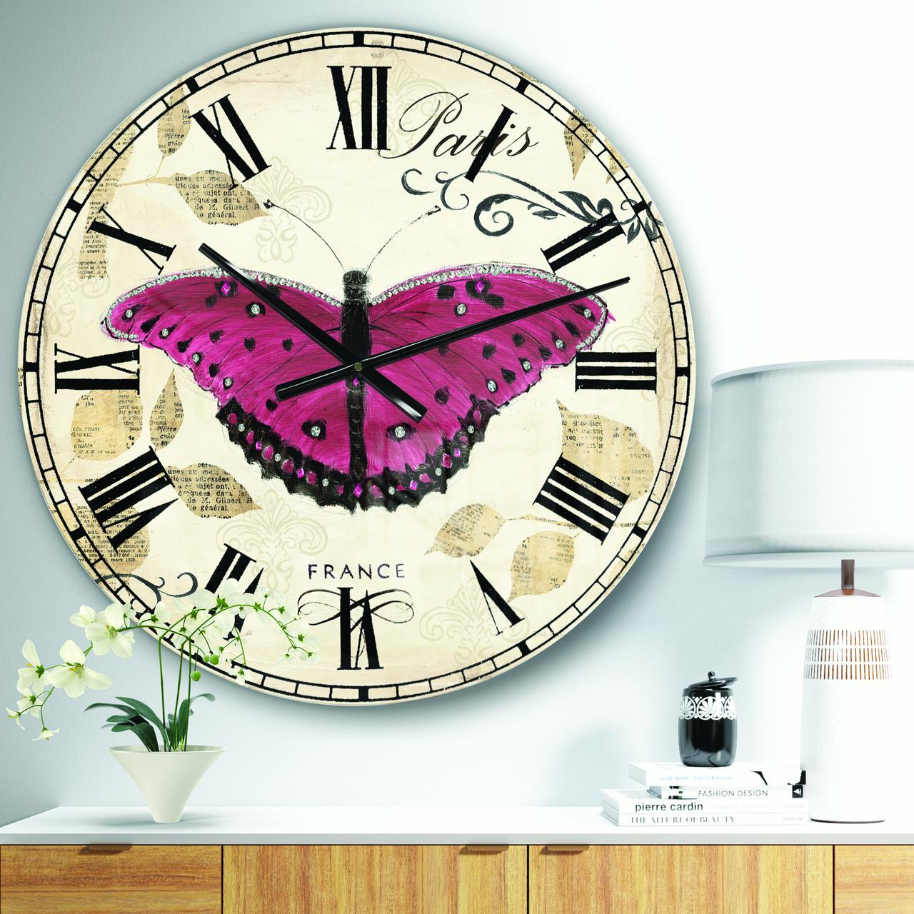 Designart Oversized Off-White Analog Round Country French Modern Wall Clocks, CLM31143-C23