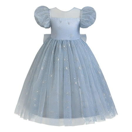 

XIEULQP Summer Dress Toddler Girls Short Sleeve Star Sequin Tulle Ruffles Backless Princess Dress Dance Party Dresses Clothes Flower Girl Dress Blue
