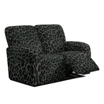 Xoenoiee Black Leopard Print Reclining Loveseat Slipcover, Washable 6-Piece Velvet Stretch Sofa Covers, Soft 2 Seat Loveseat Recliner Cover