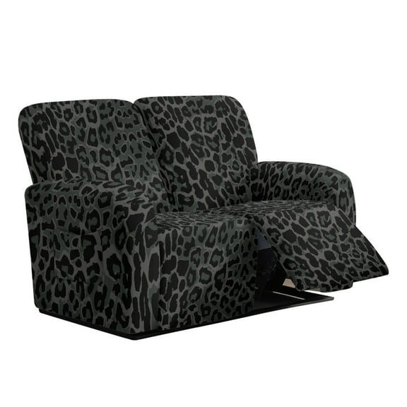 Xoenoiee Black Leopard Print Reclining Loveseat Slipcover, Washable 6-Piece Velvet Stretch Sofa Covers, Soft 2 Seat Loveseat Recliner Cover