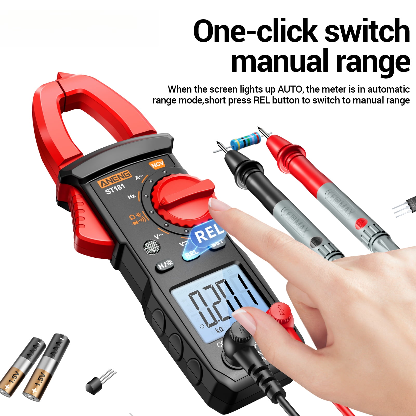ST181 Digital Clamp Meter - 4000 Counts AC/DC Clamp Multimeter Measures Current, Voltage, Capacitance, Resistance, Frequency | NCV Detection for Electricians