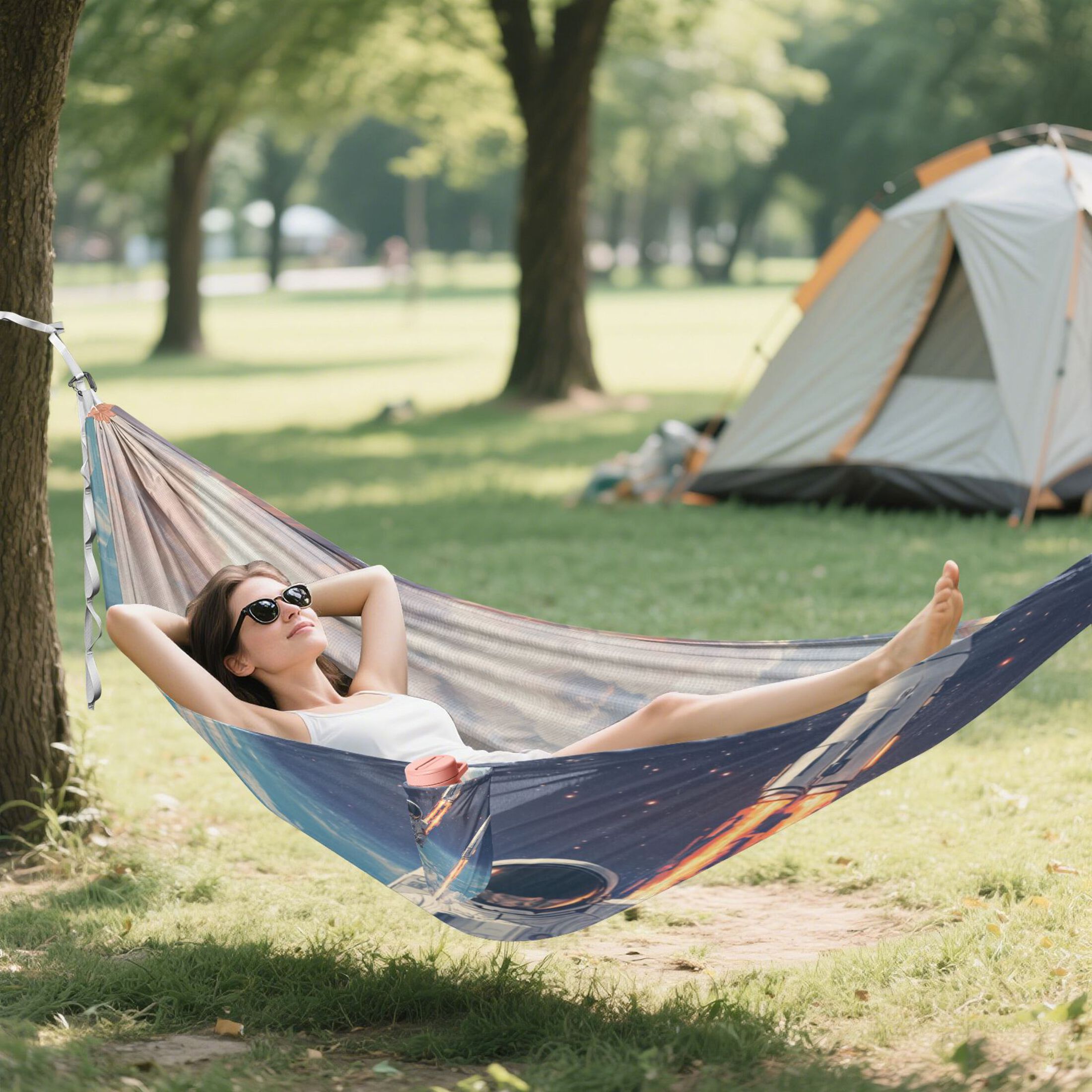 Wobogo Astronauts Fly Into Space Camping Hammocks 330 lb Capacity with Tree Straps and Hanging Pockets for Outside Hiking Beach Backpack Travel