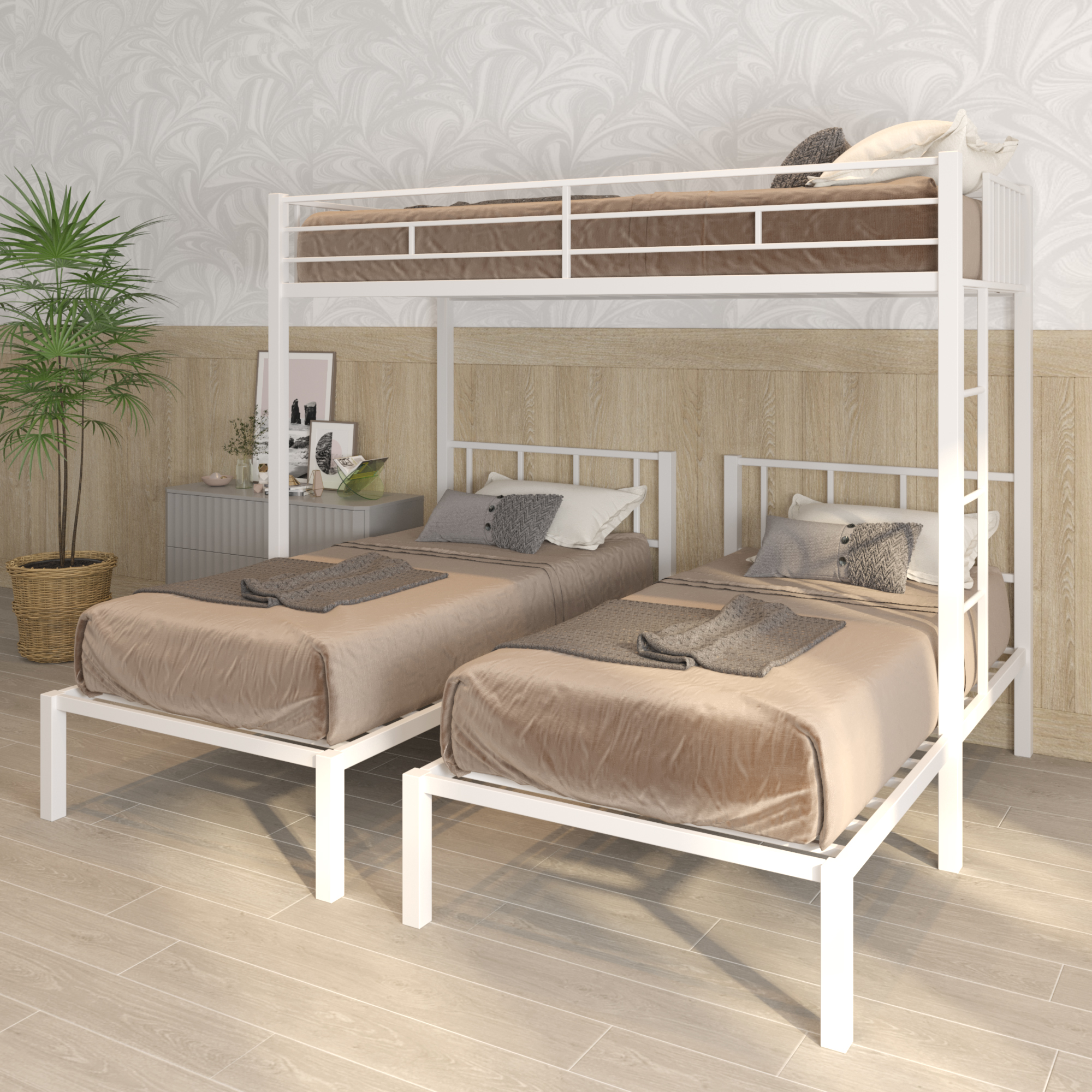 White Triple Twin Bunk Bed, Can Be Separated Into 3 Twin Beds, Suitable for Bedroom Living Room Dorm, 91.73"L x 77.95"W x 72.05"H, for Kids Adults Teens【2022 New】 - image 1 of 9