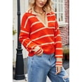 thumbnail image 4 of Split V Neck Classic Striped Pattern Collared Sweater for Women Orange Large, 4 of 5