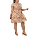 Agnes Orinda Womens Plus Size Tie Waist Bold Prints Floral Short Sleeve Midi Dresses 1x Pink 8587