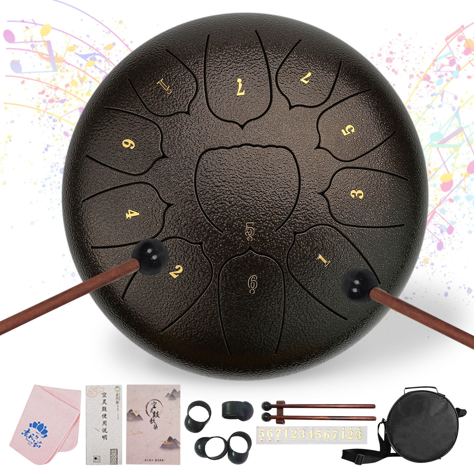 11-Note 10-inch Rain Drum for Garden & Outdoor - Steel Hand Drum for Sound Healing, Musical Education, Entertainment, Meditation & Yoga Gifts