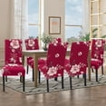 thumbnail image 2 of Dining Room Chair Covers Slipcovers Set of 6, Spandex Super Fit Stretch Removable Washable Kitchen Parsons Chair Covers Protector for Dining Room,Hotel,Ceremony,Red+Flowers, 2 of 6