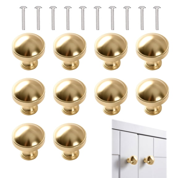 10 Pieces Alloy Knobs for Cabinets and Drawers Pulls, Round Brushed Gold Cabinet Knobs Handles Vintage Champagne for Dresser Kitchen Closet Bathroom Door Hardware