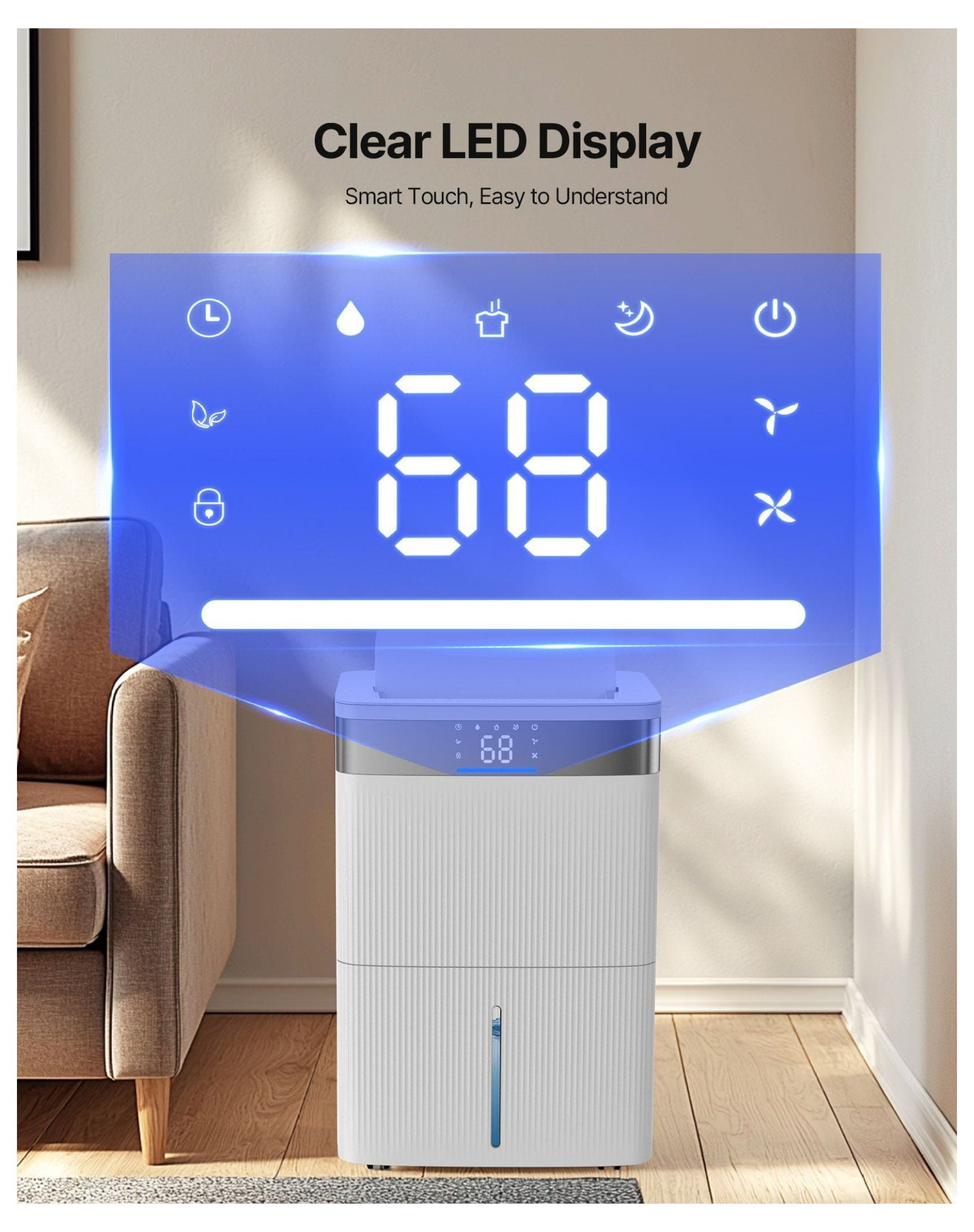 80 Pints Dehumidifier for Home Basement - Smart Control Low Noise - Room Dehumidifier with Auto Mode & LED Display