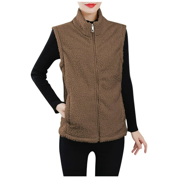 Drses Womens Fuzzy Fleece Vest, Casual Warm Sleeveless Zip Up Sherpa Vest Jacket with Pockets for Fall/Winter