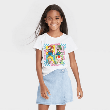 Girls' Nintendo Super Mario Short Sleeve Graphic T-Shirt - White, Medium/8