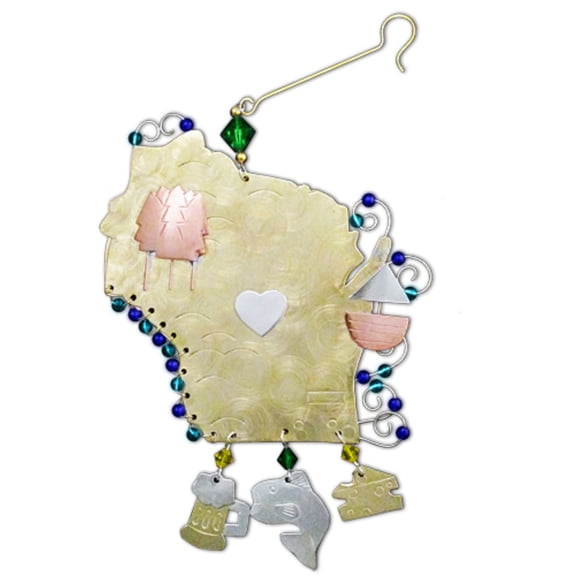 State Of Wisconsin Metal Christmas Tree Ornament Fair Trade New